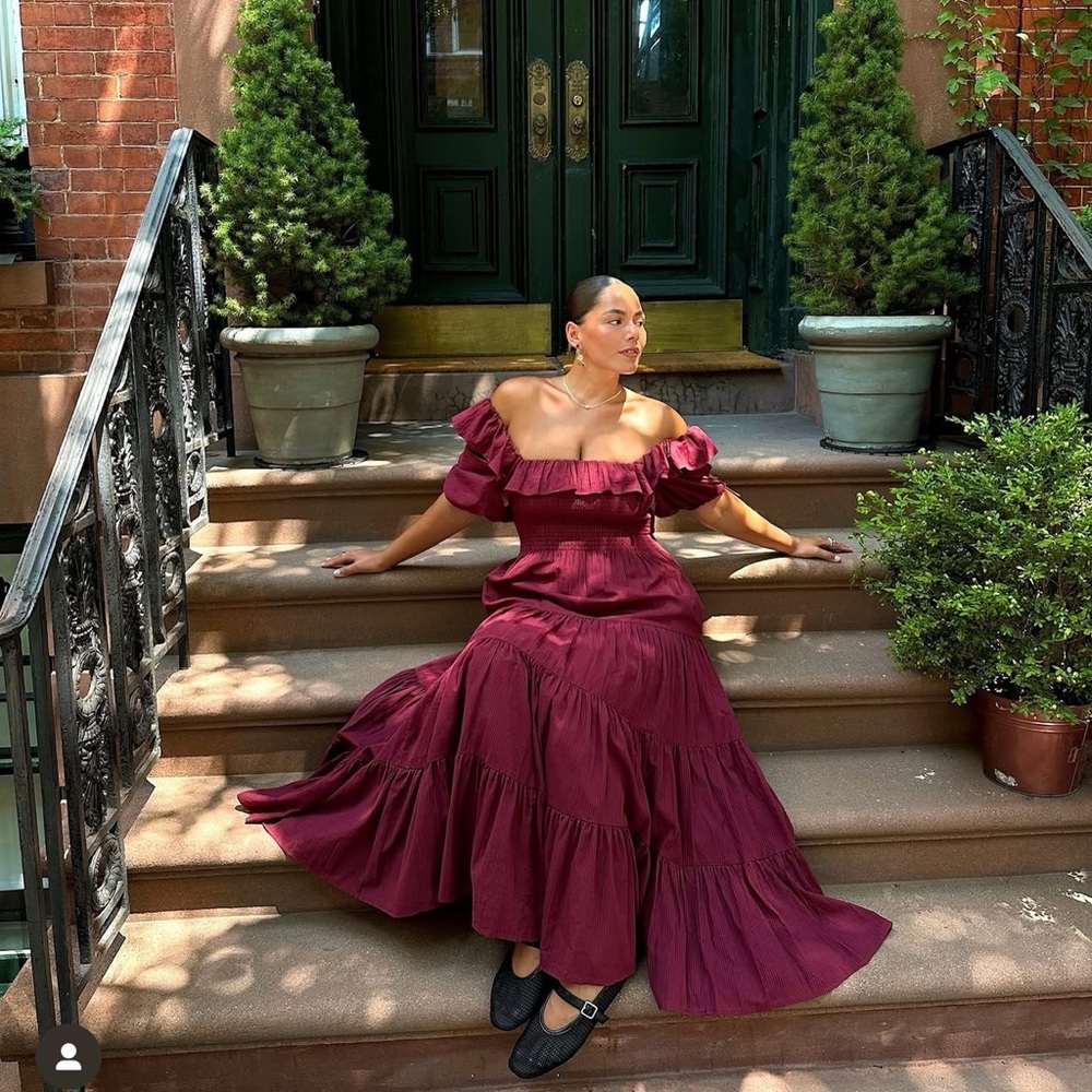 Hill House Midi Tiered Corrine Dress in Burgundy